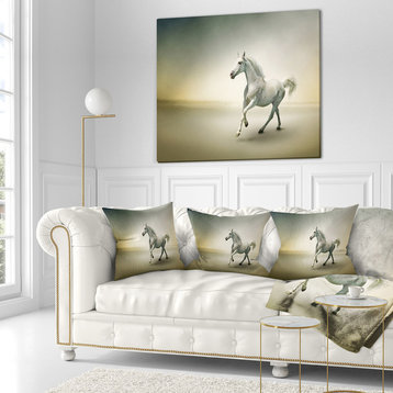 White Horse in Motion Animal Throw Pillow, 16"x16"