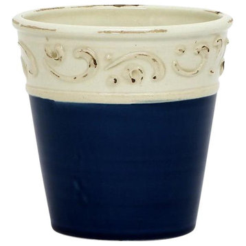 Cachepot Vase Planter SCAVO COLORE Small Blue Fully Glazed Heavily
