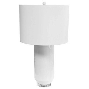 1-Light Incandescent Table Lamp, White With White Shade