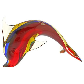 GlassOfVenice Murano Glass Dolphin - Red Blue Amber