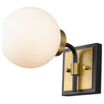 Z-Lite - Parsons One Light Wall Sconce, Matte Black / Olde Brass - Add this one-light wall sconce to your home for a warm rich ambiance. It features a matte black and olde brass finish with an opal glass shade that delivers a warm glow. Install it in a bathroom powder room bedroom or even hallway for a splash of understated panache with a contemporary edge.
