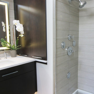 Modern City Style: Linear Taupe and Espresso Master Bath