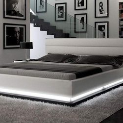 INFINITY - CONTEMPORARY WHITE PLATFORM BED WITH LIGHTS - Platform Beds