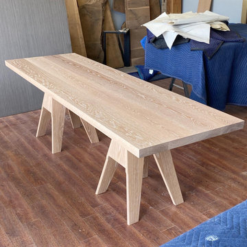 Solid White Oak Dining Table with Sawhorse-style Legs