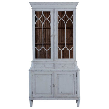 China Cabinet Rosalind Classic Antiqued White Solid Wood 2-Piece Two