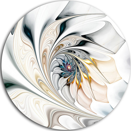 Designart - White Stained Glass Floral Art' Floral Metal Circle Wall Art, Disc o