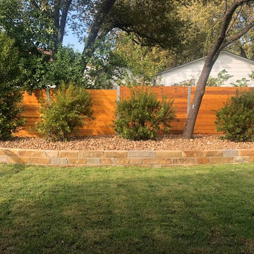 Xeriscape, Sandstone raised bed w/ Colorado River Rock, "future" privacy shrubs