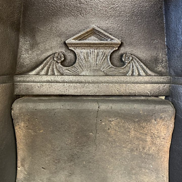 Genuine Reclaimed Victorian Cast Iron Fireplace With Hand Painted Tile Inserts.