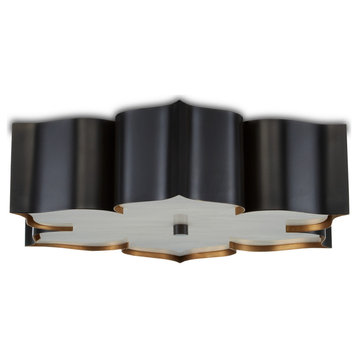 Grand Lotus 2-Light Flush Mount in Satin Black  with Contemporary Gold