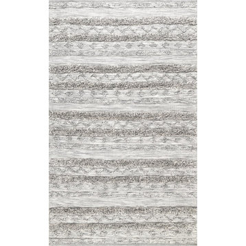 nuLOOM Hand-Loomed High Low Tribal Bands Area Rug, Gray, 5'x8'