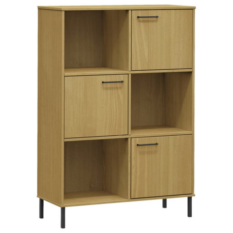 vidaXL Bookcase With Metal Legs Brown 35.4"x13.8"x50.6" Solid Wood