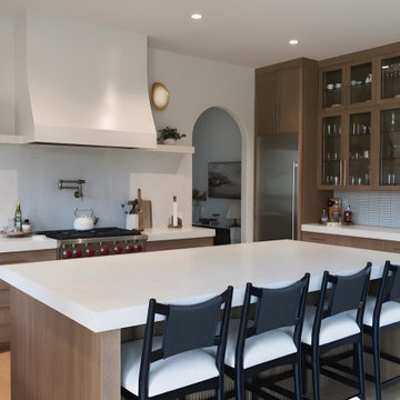 Modern Organic Kitchen with White Quartz Oak Island | Transitional Modern Custom