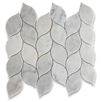 Leaf Mosaic Tile Carrara White Carrera Venato Marble Medium Polished, 1 sheet
