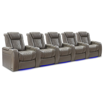 Tuscany Leather Home Theater Seating, Modern Gray, Row of 5