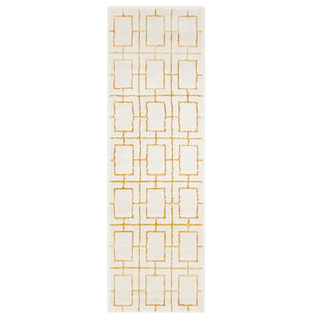 Contemporary Glitzy 2'x6' Runner Golden Ivory Area Rug