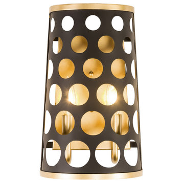 Bailey 2 Light Wall Sconce, 2, Matte Black/French Gold