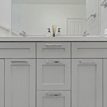 Custom Double Vanity with Sleek Gray Cabinetry in Anaheim Bathroom Renovation