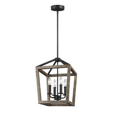 Sean Lavin Gannet 4 Light Chandelier, Weathered Oak Wood/Aged Forged Iron, 12"