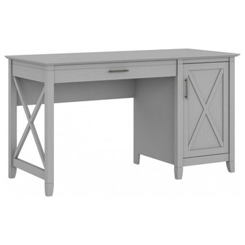 Farmhouse Desk, Pull Out Drawer With Flip Down Front & Cabinet Door, Gray Finish