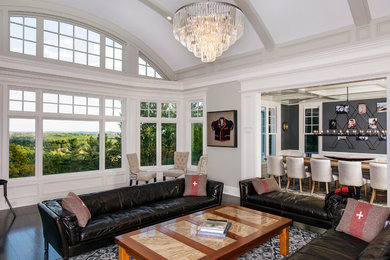 Example of a large transitional home design design in Boston