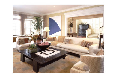 Inspiration for a large contemporary formal and enclosed carpeted living room remodel in Orange County with white walls