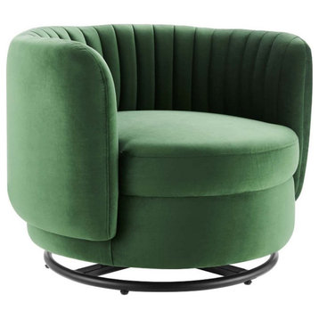 Modway Embrace Upholstered Velvet Fabric Swivel Chair in Black/Emerald Green