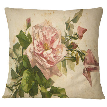 Pink Flower Illustration Floral Painting Throw Pillow, 16"x16"