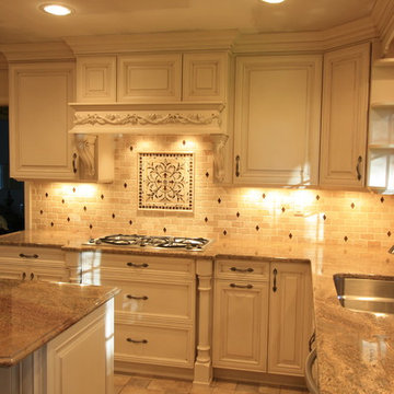 Mountainside NJ Traditional Kitchen - Maple Painted and glazed - Mantle Hood