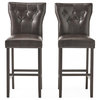 GDF Studio Pierre Brown Leather Barstools, Set of 2, Brown Leather, Bar Height