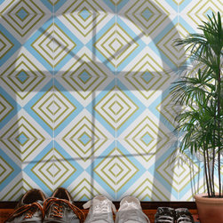 Moroccan Mosaic & Tile House - 8"x8" Mazagan Handmade Cement Tile, Gold/Blue, Set of 12 - Wall And Floor Tile