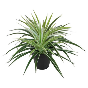 12" Artificial Potted 2-Tone Green and White Grass Plant With Black Pot