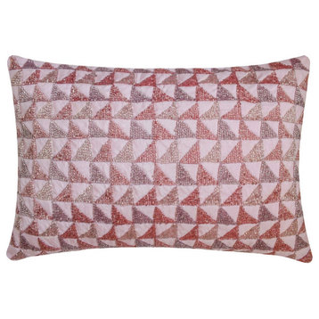 Pink Silk 12"x16" Lumbar Pillow Cover Beaded Embroidery Amaranth