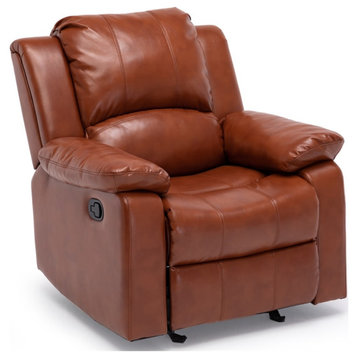 Bowery Hill Transitional Faux Leather Glider Rocker Recliner in Caramel