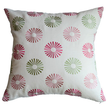 Modern Embroidered Dots Pillow, Red/Green, Without Insert