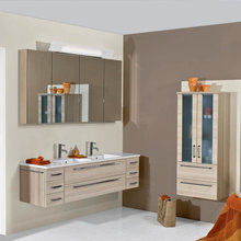 Like the idea of having all the bathroom vanities off the floor