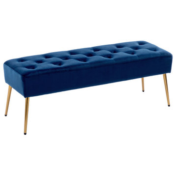 Button Tufts Bedroom Bench, Dark Blue-Velvet