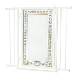 Fusion Gates - Fusion Gate with Greek Key Design, White Pearl, 32"-36" - Dog Gates