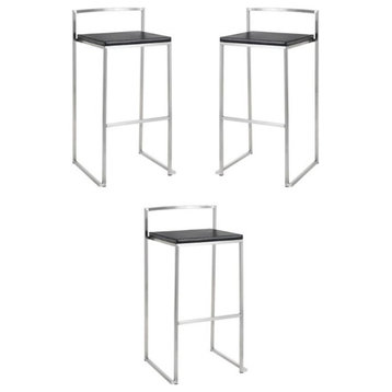 Home Square Genoa 29.5" Leather Stackable Bar Stool in Black - Set of 3