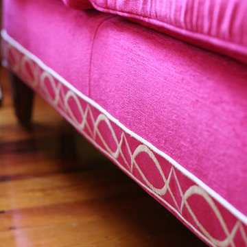 Fearless Color Living Room: Hot Pink Sofa stitched detail