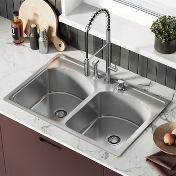 Ouvert 33"x22" Stainless Steel, Dual Basin, Top-Mount Kitchen Sink