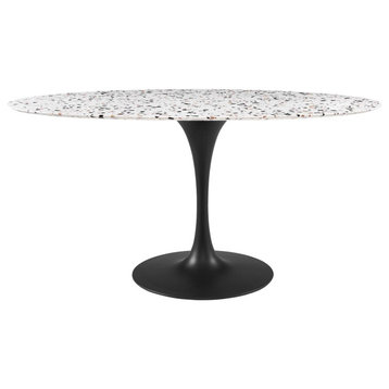 60" Dining Table, Oval, White Black, Metal, Modern, Cafe Bistro Hospitality