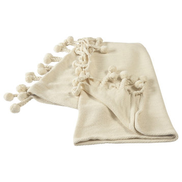 Cream Embroidered Chevron With Braided Fringe Throw Blanket