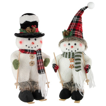 Set of 2 Winter Skiing Snowmen Christmas Table Top Decorations