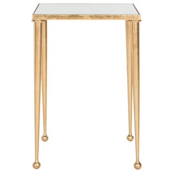 Anna Mirror Top Gold Leaf End Table Antique Gold