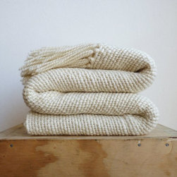 Chunky Organic Ecru Merino Wool Throw blanket - Throws