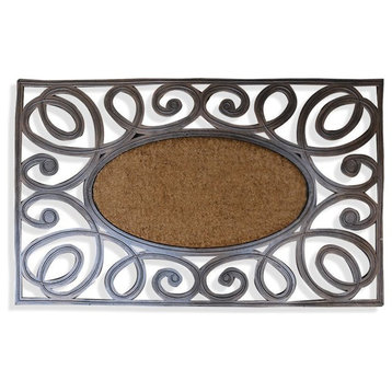 A1HC Hand-Crafted Large Elegant Circles 23"x38" Rubber And Coir Door Mat
