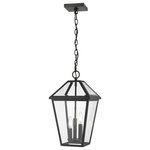 Z-Lite - Talbot 3 Light Outdoor Chain Mount Ceiling Fixture in Black - Illuminate an exterior front or back yard space with a classic fixture reflecting a charming village theme. Made from Midnight Black metal and clear beveled glass panels this three-light outdoor chain mount ceiling light brings a design-forward look to wrap up a tasteful and functional patio or porch space.andnbsp
