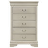 Pemberly Row Traditional 5-Drawer Solid Wood Bedroom Chest in Silver Champagne