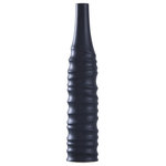 Harp and Finial - Selena Vase Large Matte Black Finish on Ceramic - Exuding transitional style, the Selena Vase is a large ceramic vessel with a matte black finish and a narrow mouth. This tall vase has a slim silhouette with a textured surface of subtle curves. Display this large vase alone or with other decorations on a tabletop in a bedroom, foyer, family room, hallway, living room, or dining room.