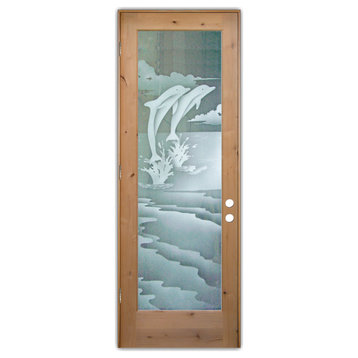 Front Door - Dolphins Leaping - Alder Knotty - 36" x 80" - Knob on Right -...